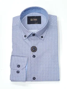 6th Sense Diamond Print Long Sleeve Shirt O#27- Blue