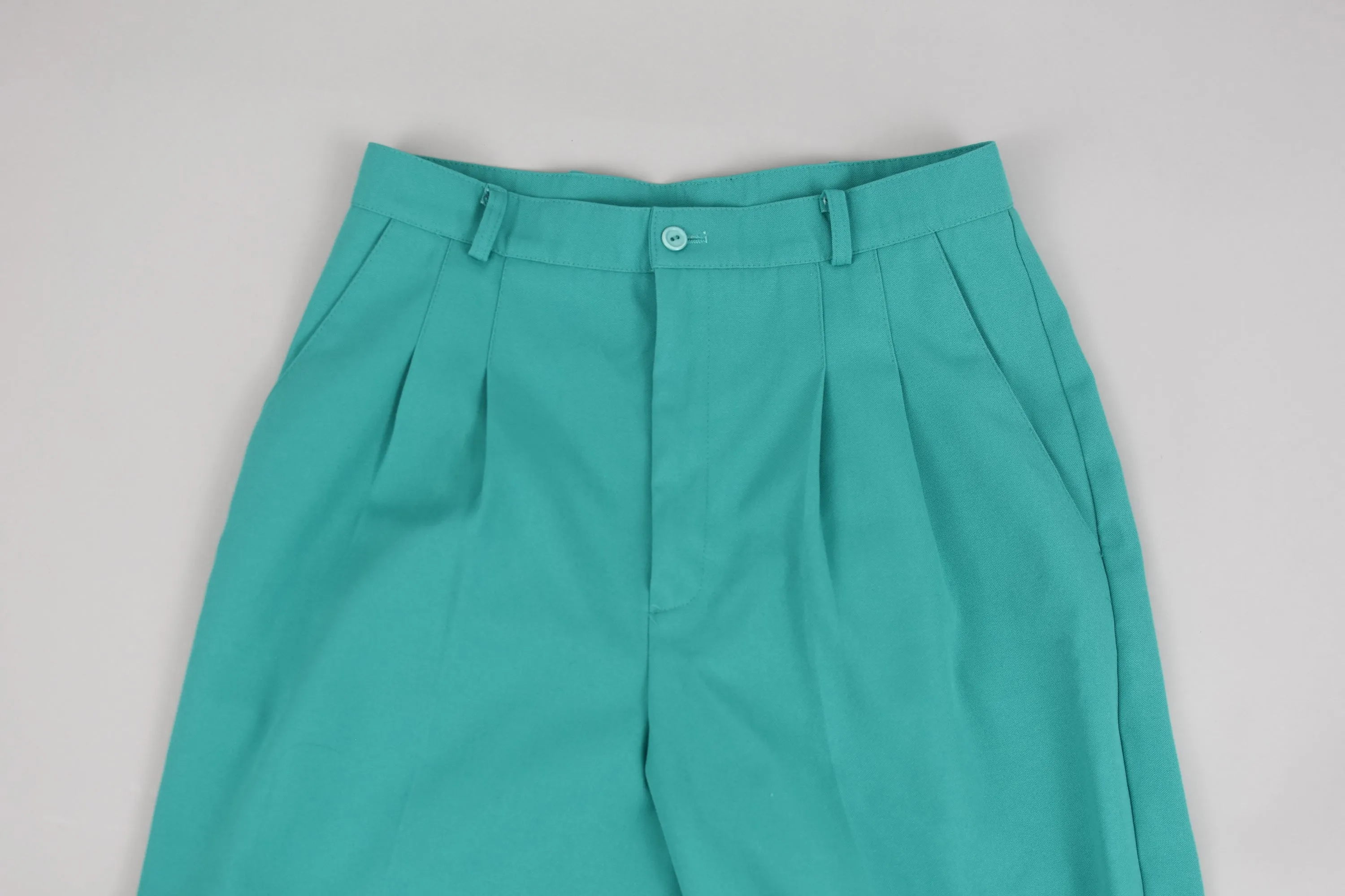 80s High Waisted Teal Trouser Pants, Women's Size 12, 30" Waist