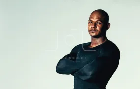 African model wearing gym training compression t-shirt