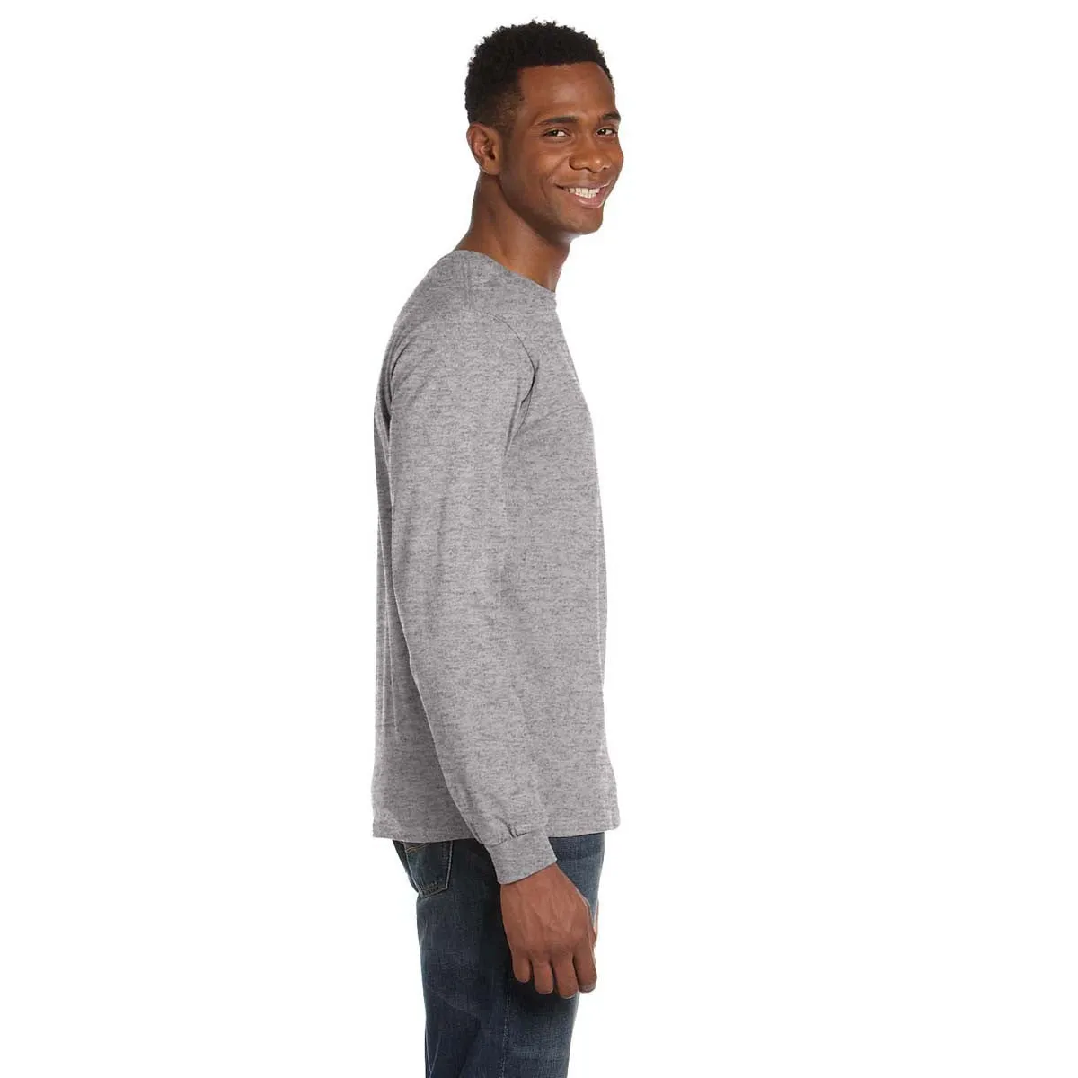 Anvil Men's Heather Grey Lightweight Long-Sleeve T-Shirt