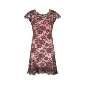 ARCHIVE - 1950s Worth London Couture Brown Lace and Pink Sheath Dress