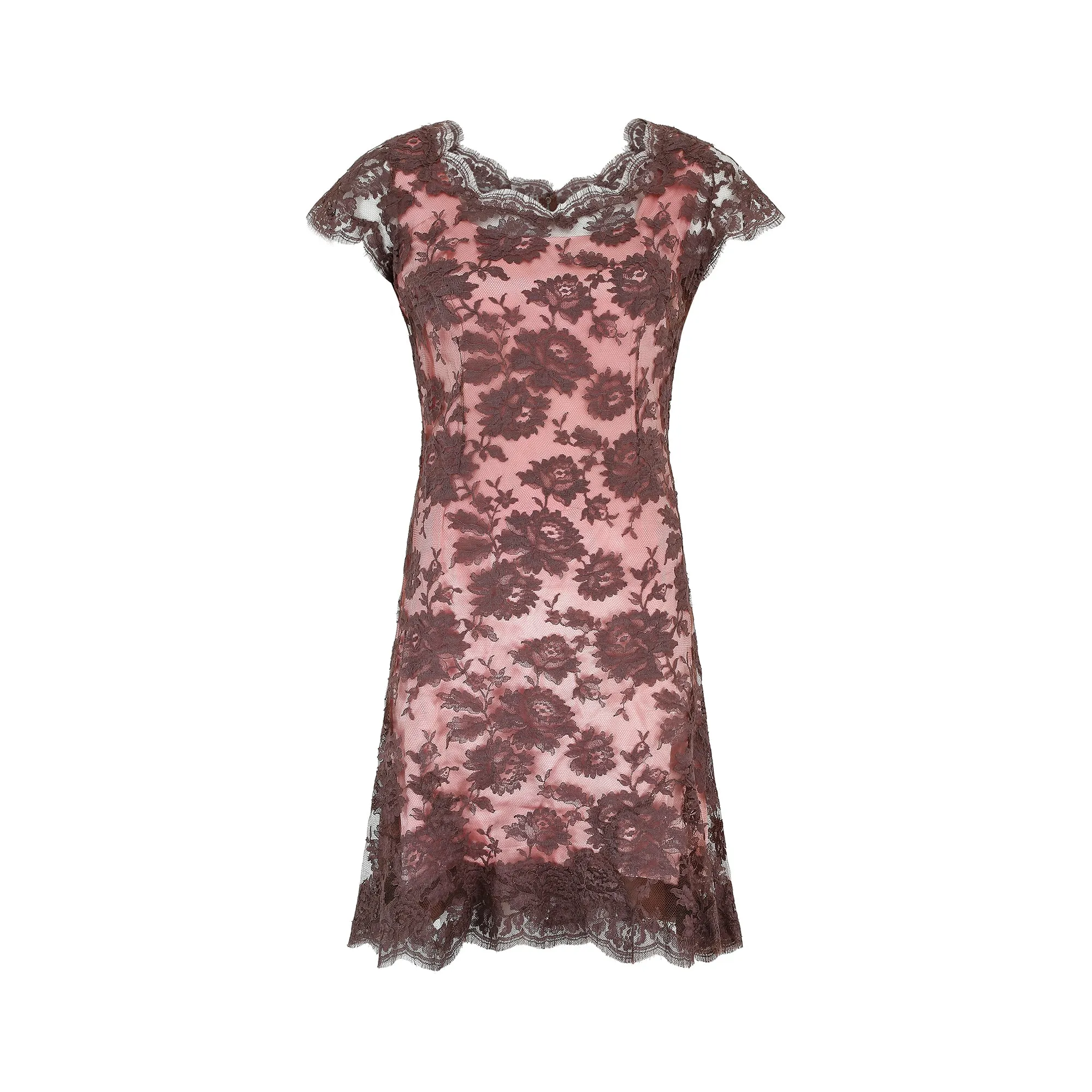ARCHIVE - 1950s Worth London Couture Brown Lace and Pink Sheath Dress