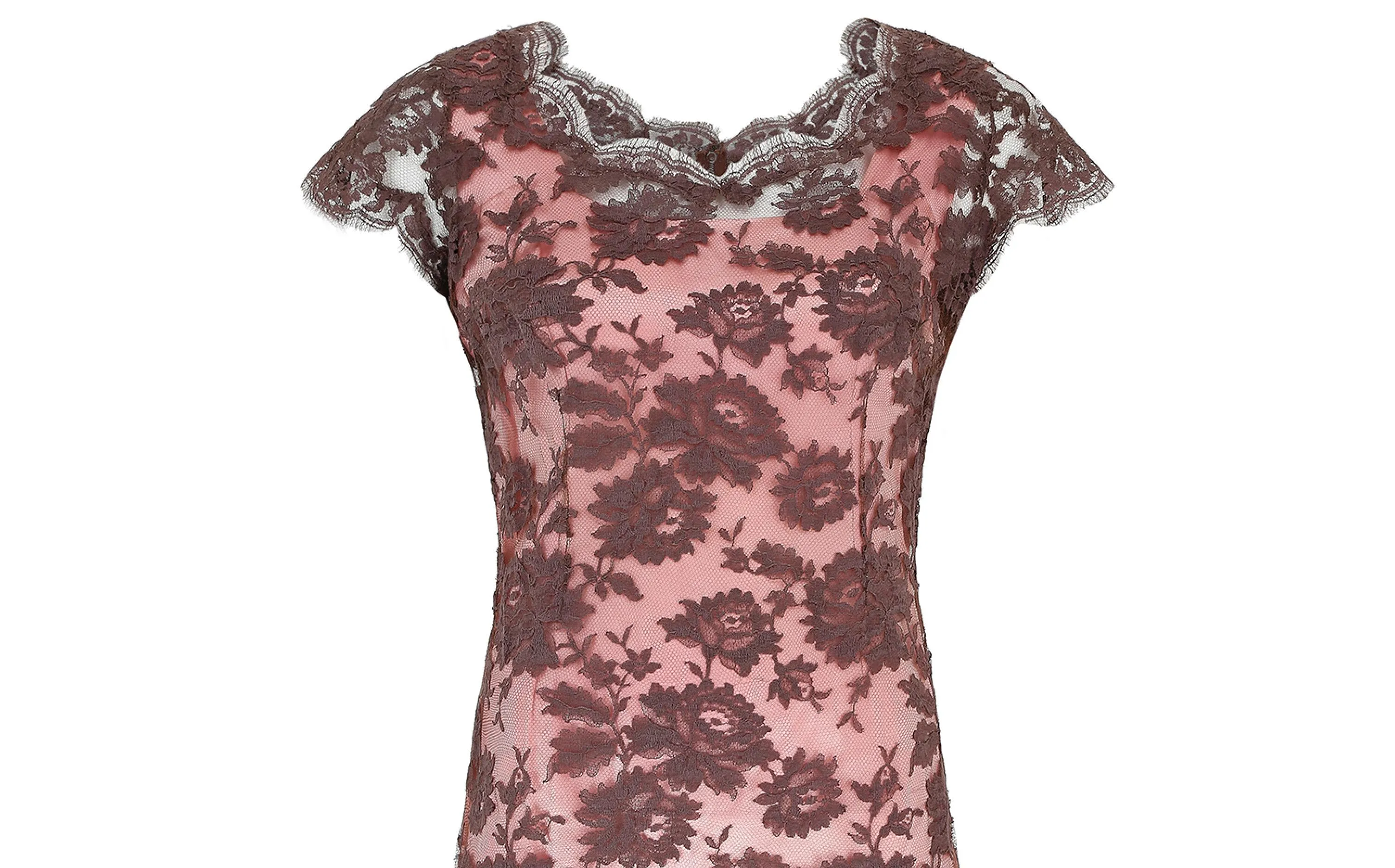 ARCHIVE - 1950s Worth London Couture Brown Lace and Pink Sheath Dress