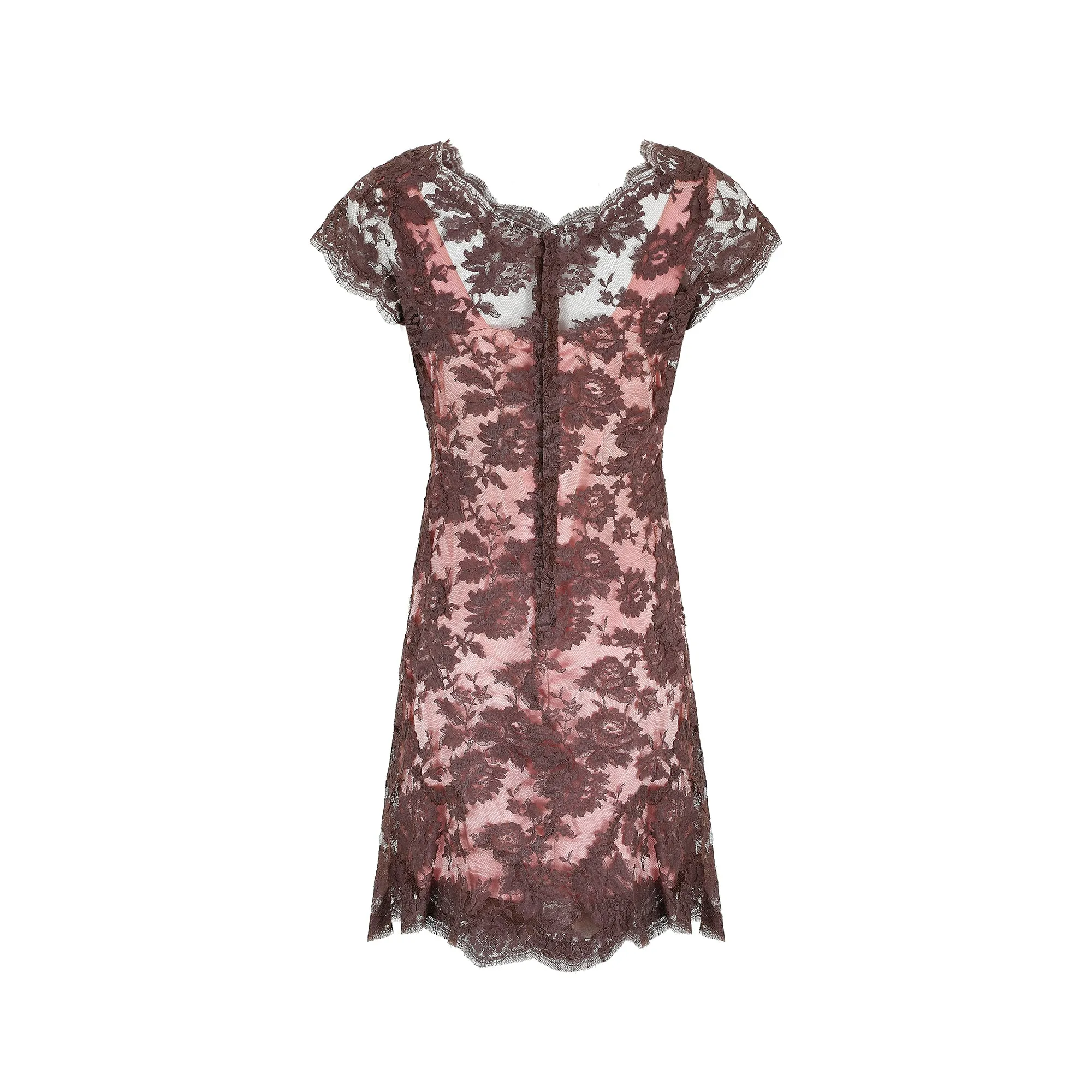 ARCHIVE - 1950s Worth London Couture Brown Lace and Pink Sheath Dress