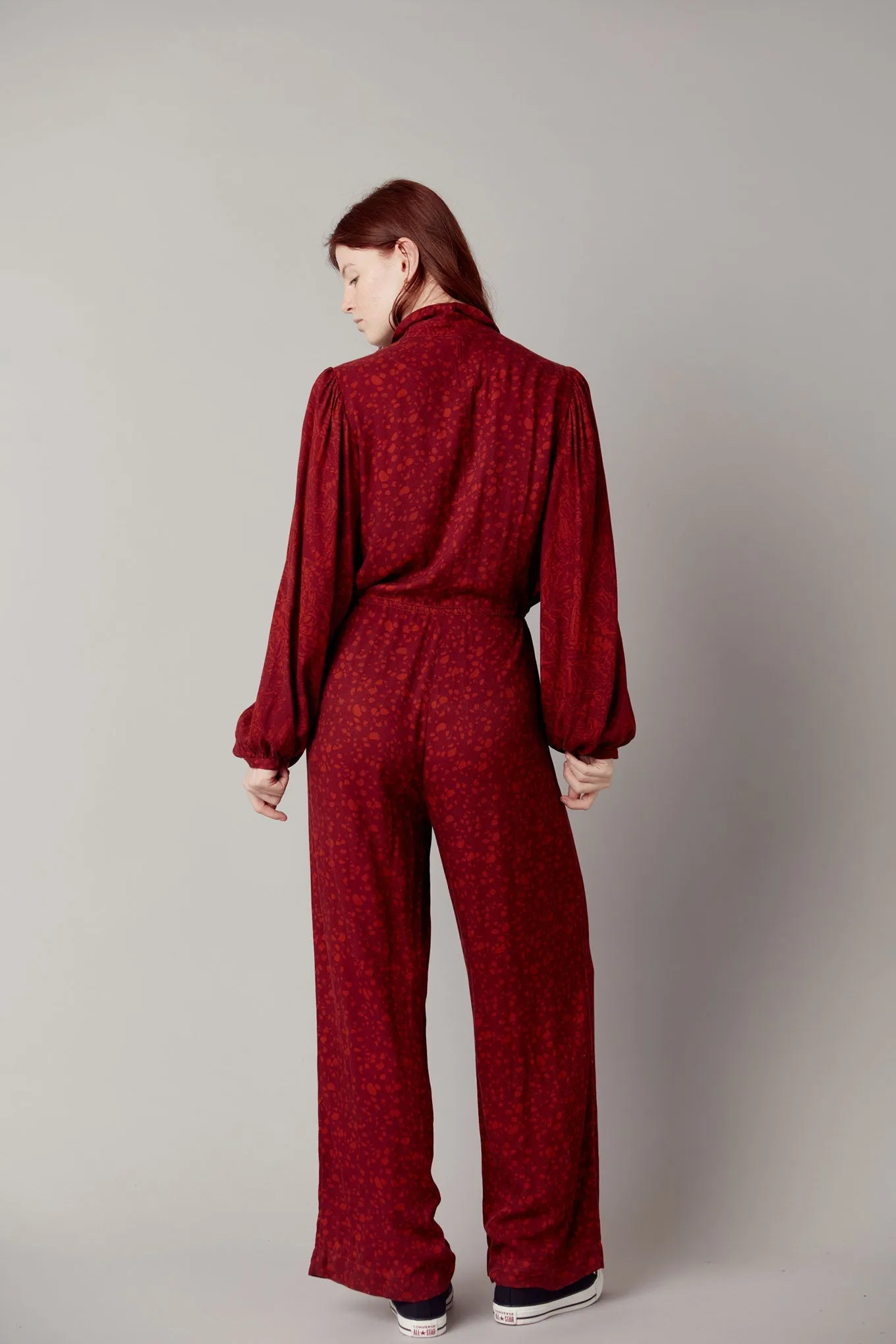 Ava Rayon Jumpsuit Wine Red