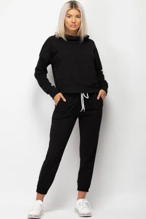 Black Hooded Loungewear Set