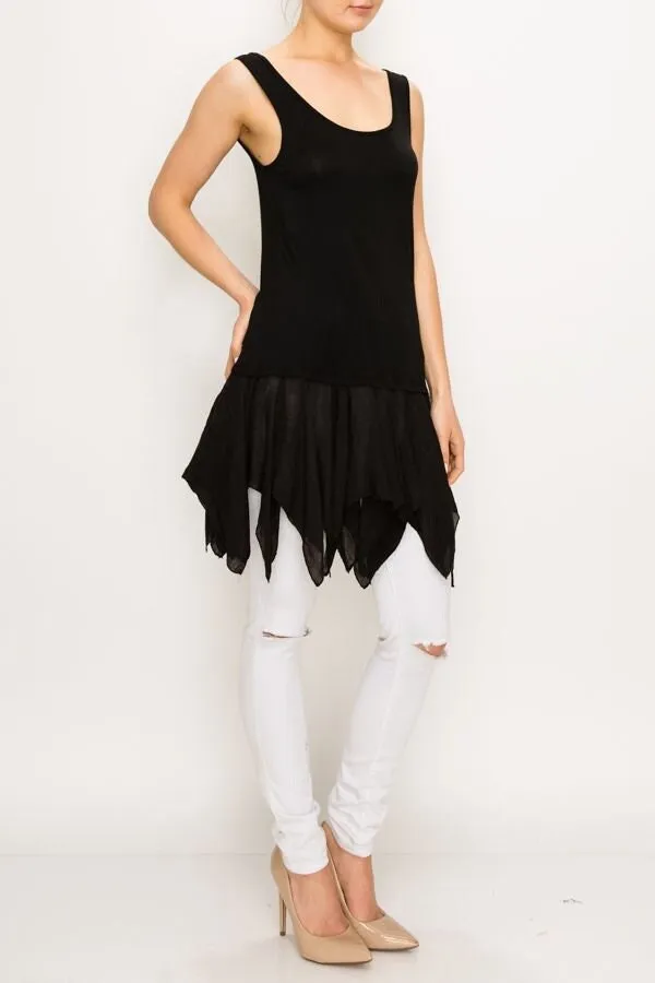 Black Tank Top with Ballerina Organza Trim Flowing Small to 2xl