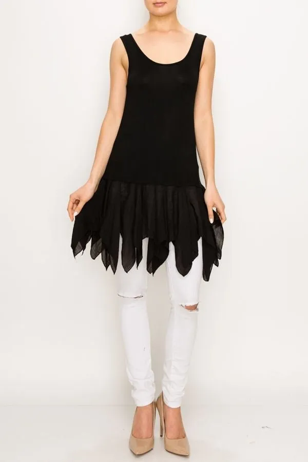 Black Tank Top with Ballerina Organza Trim Flowing Small to 2xl