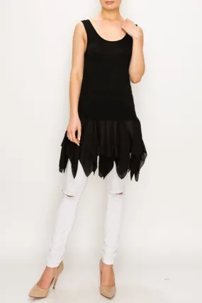 Black Tank Top with Ballerina Organza Trim Flowing Small to 2xl
