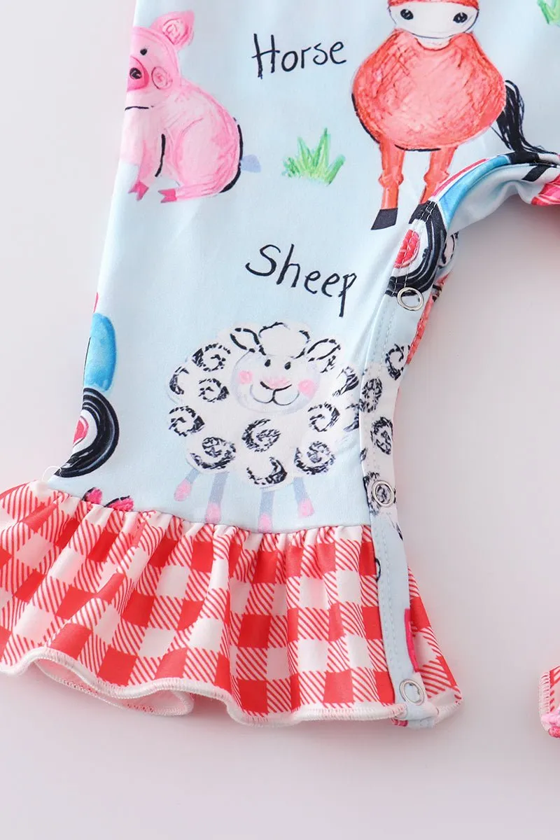 Blue farm animals jumpsuit