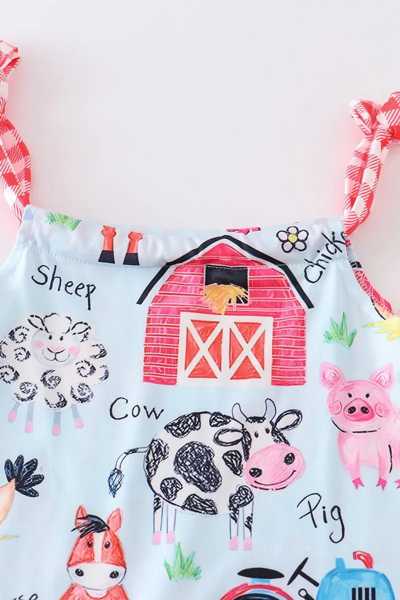 Blue farm animals jumpsuit