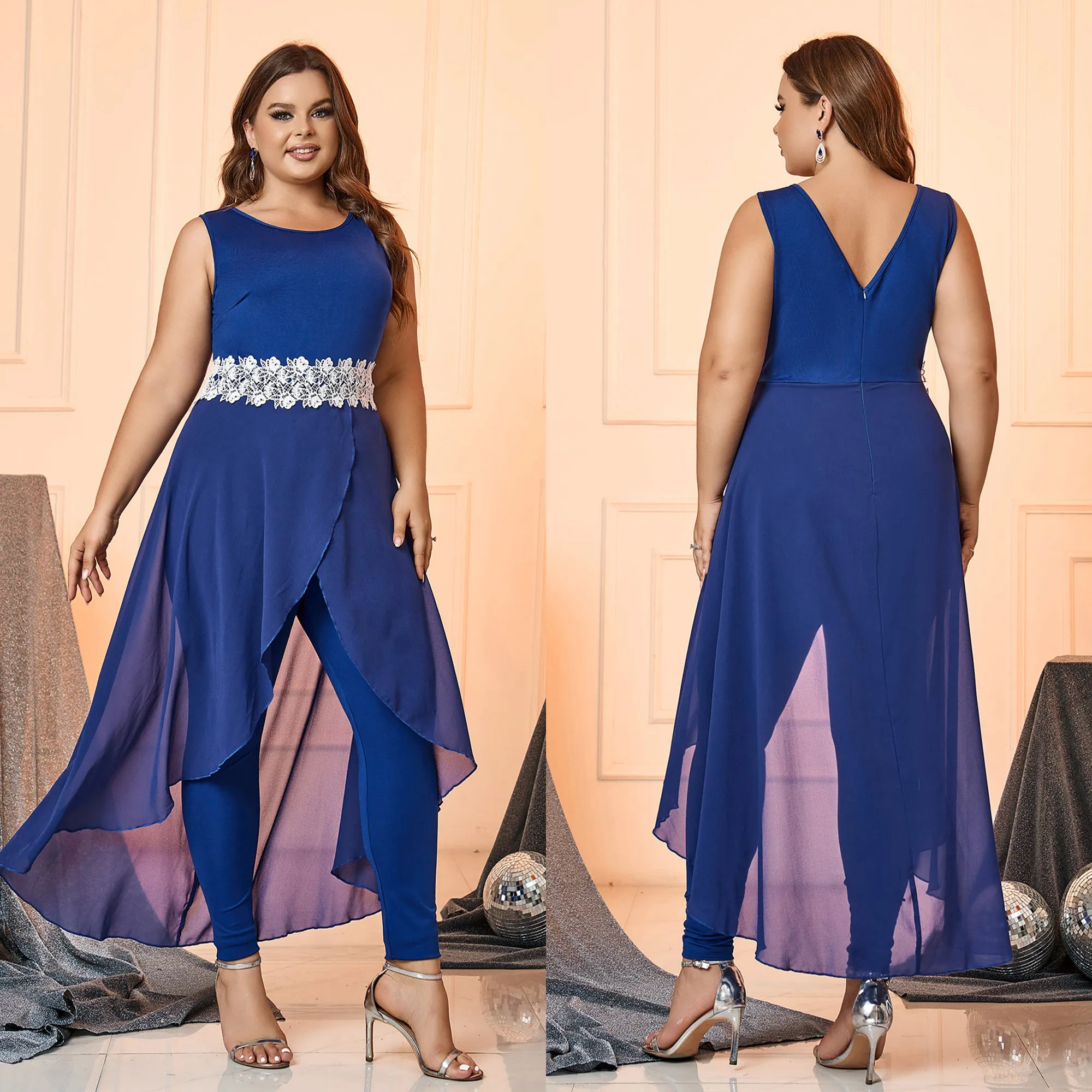 Blue Mesh Dressy Jumpsuit