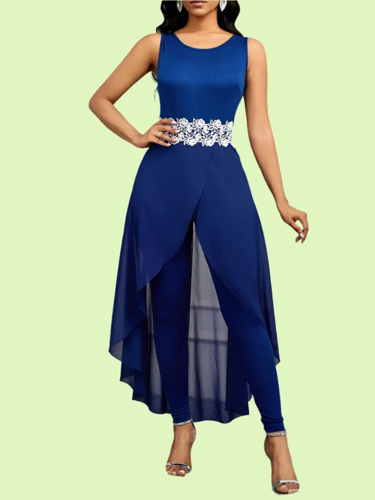 Blue Mesh Dressy Jumpsuit