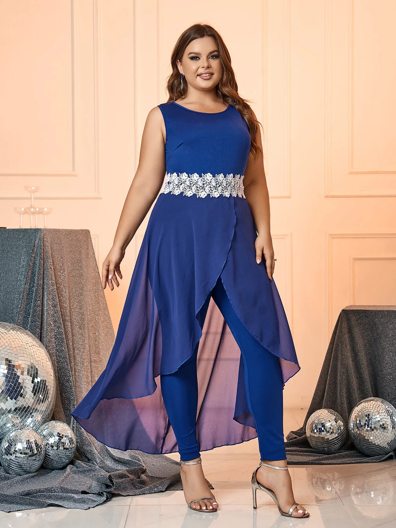 Blue Mesh Dressy Jumpsuit