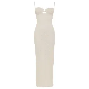 Bone Crochet Petal Long Slip Dress