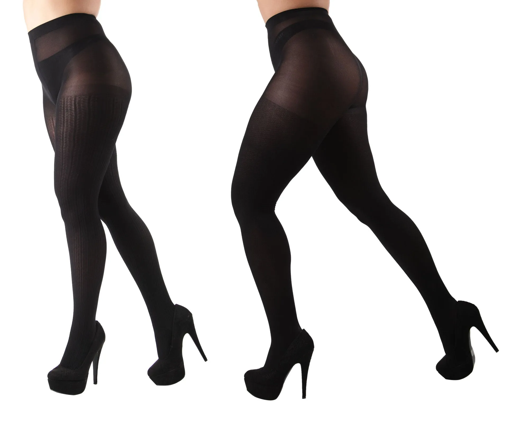 Braided Chain/Solid Control Top Tights 2 Pack