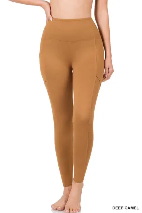 Brushed Microfiber Full Length Leggings- Dk. Camel
