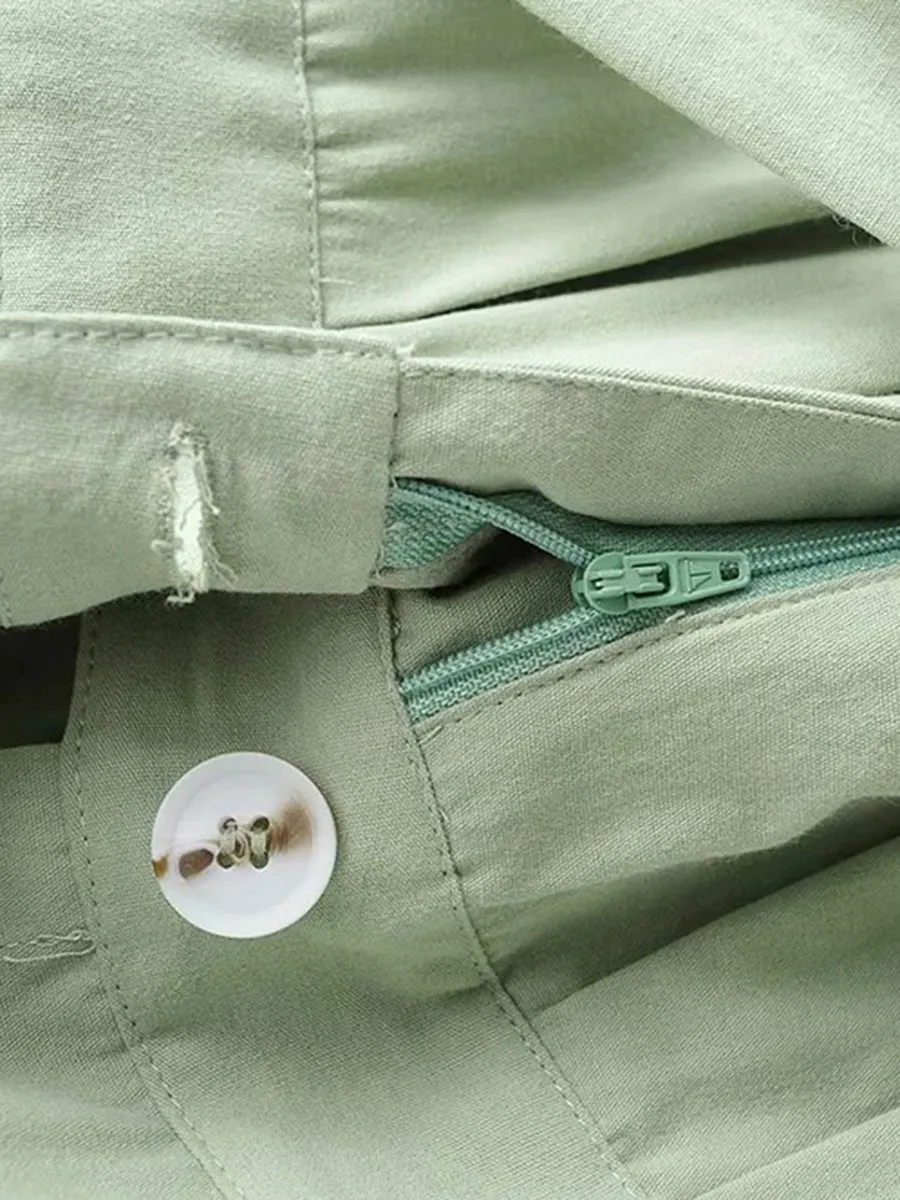 Button Belted Pockets Romper