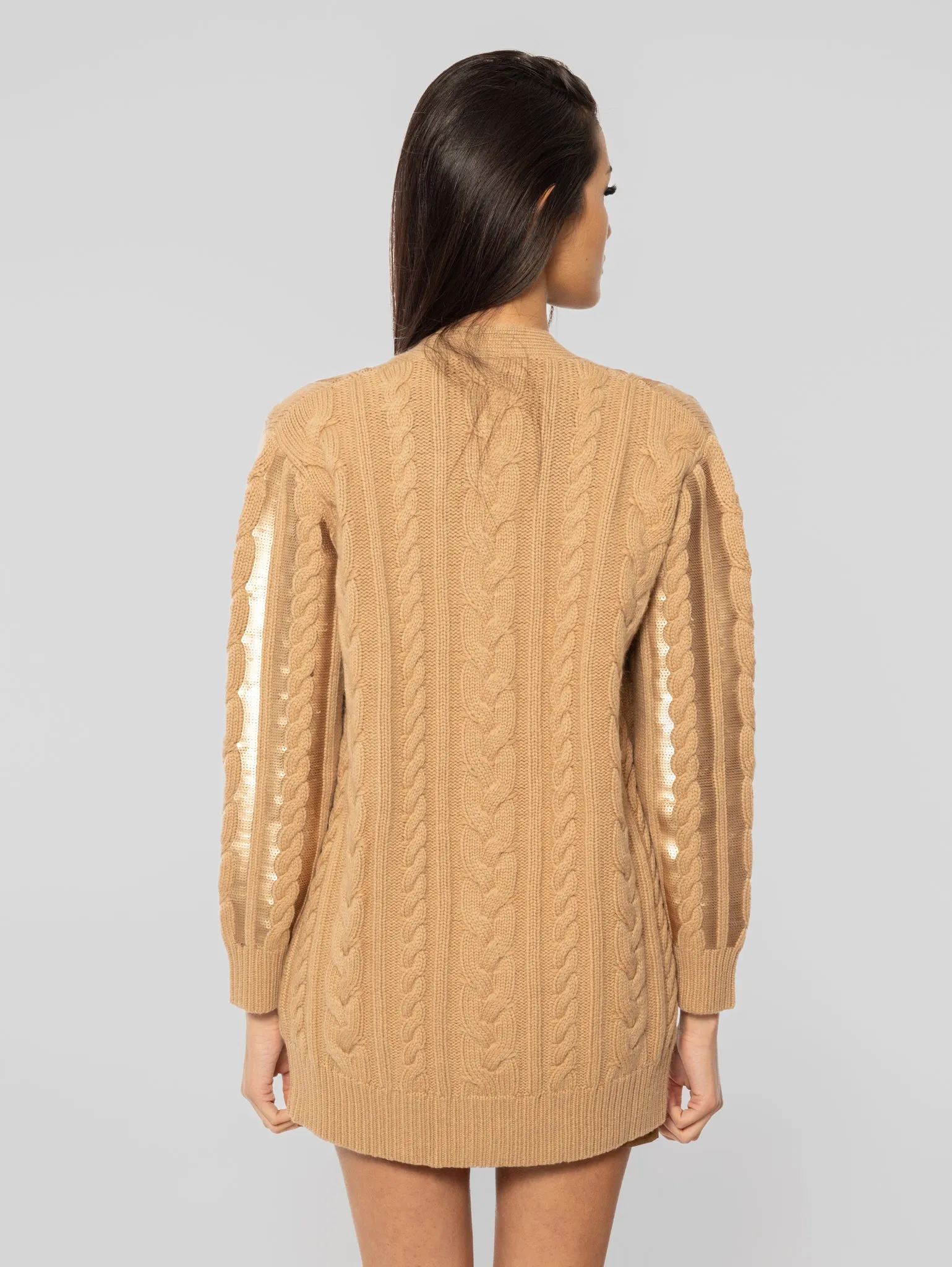Cardigan a Trecce con Paillettes Mirco Cammello