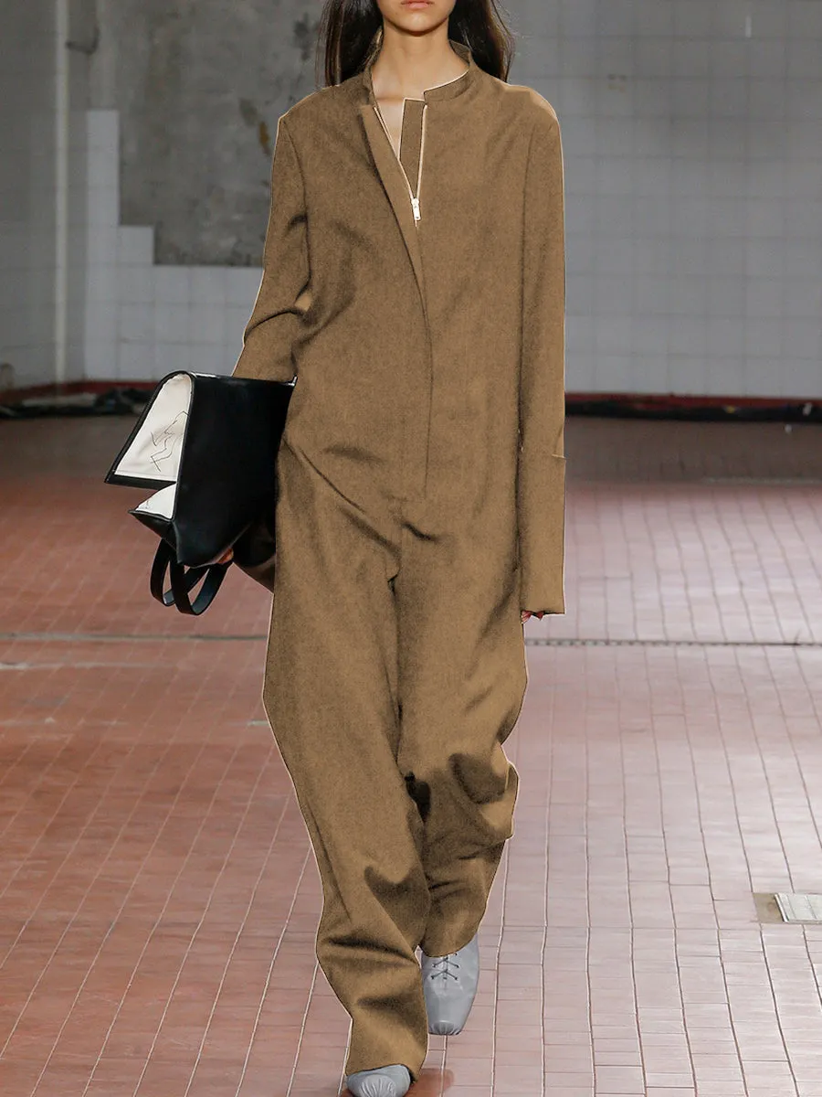 Casual Loose Solid Color Long Sleeve Jumpsuit