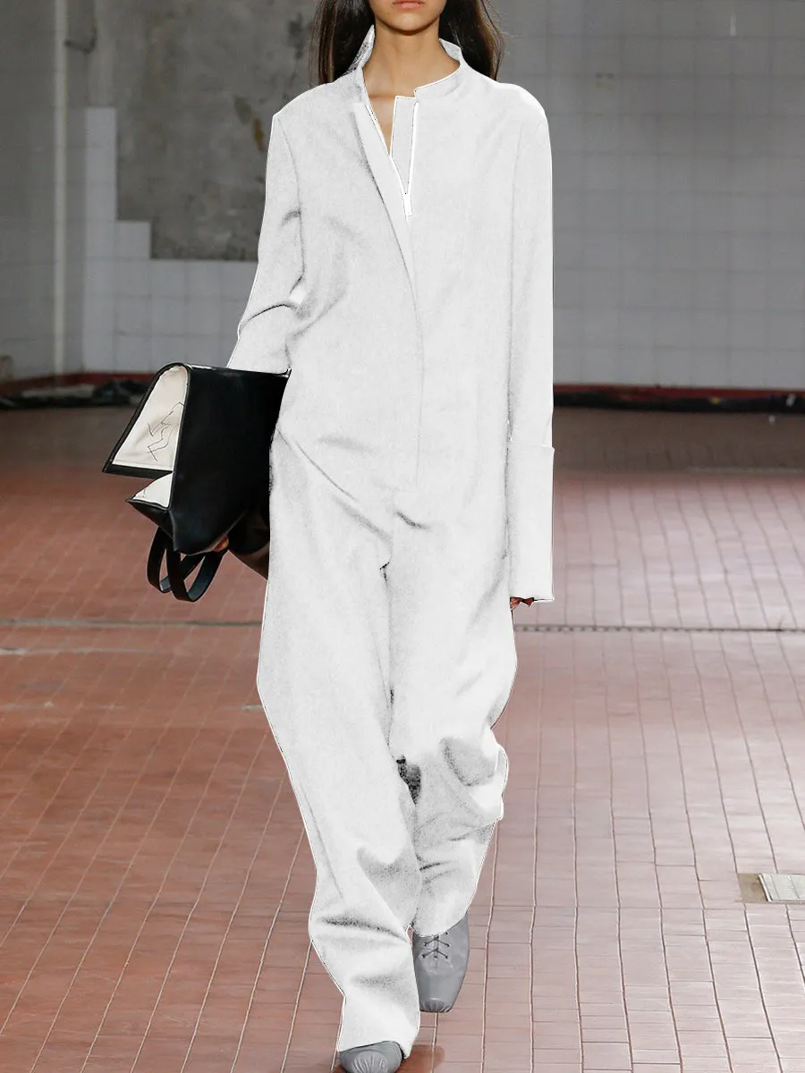 Casual Loose Solid Color Long Sleeve Jumpsuit