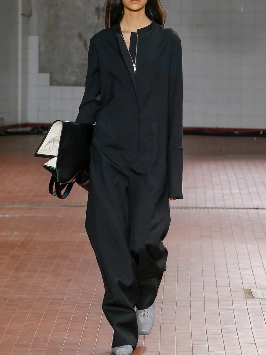 Casual Loose Solid Color Long Sleeve Jumpsuit