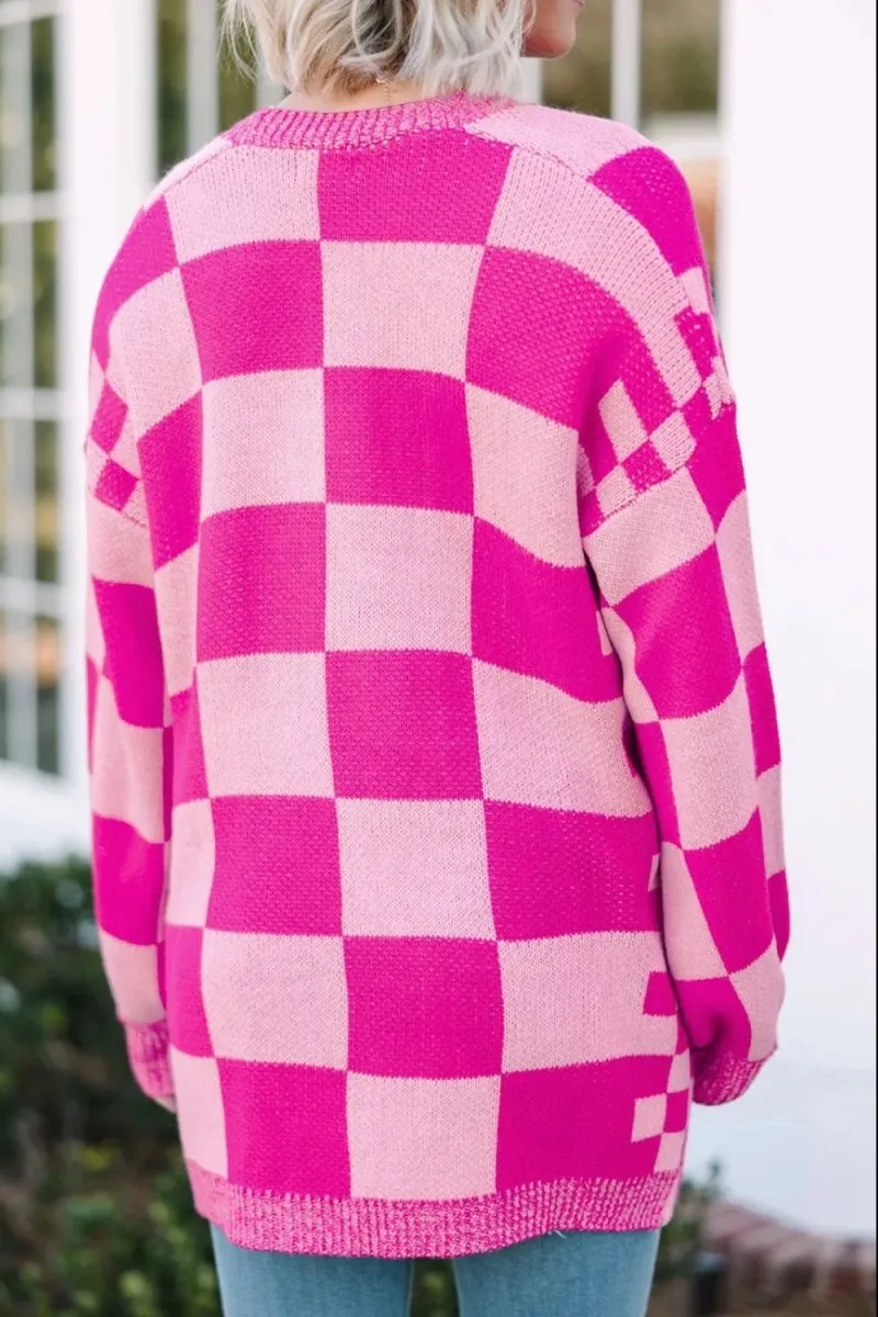 Checkmate Pink Checkered Cardigan
