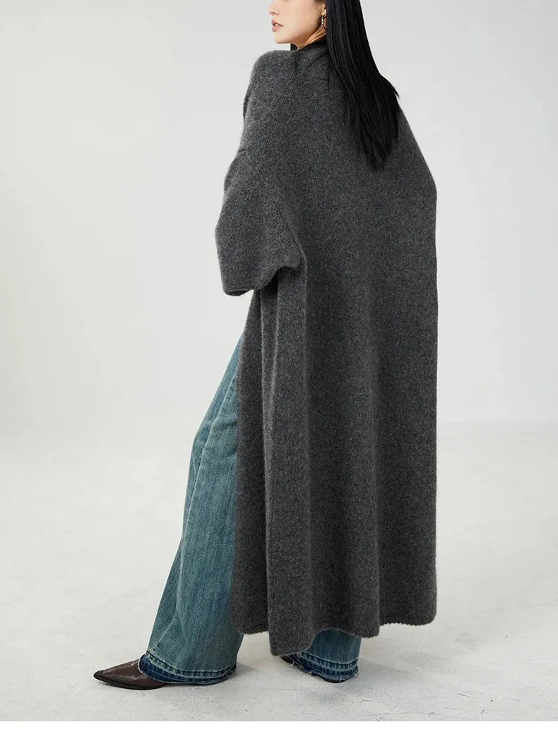 Classy cashmere buttonless open long cardigan