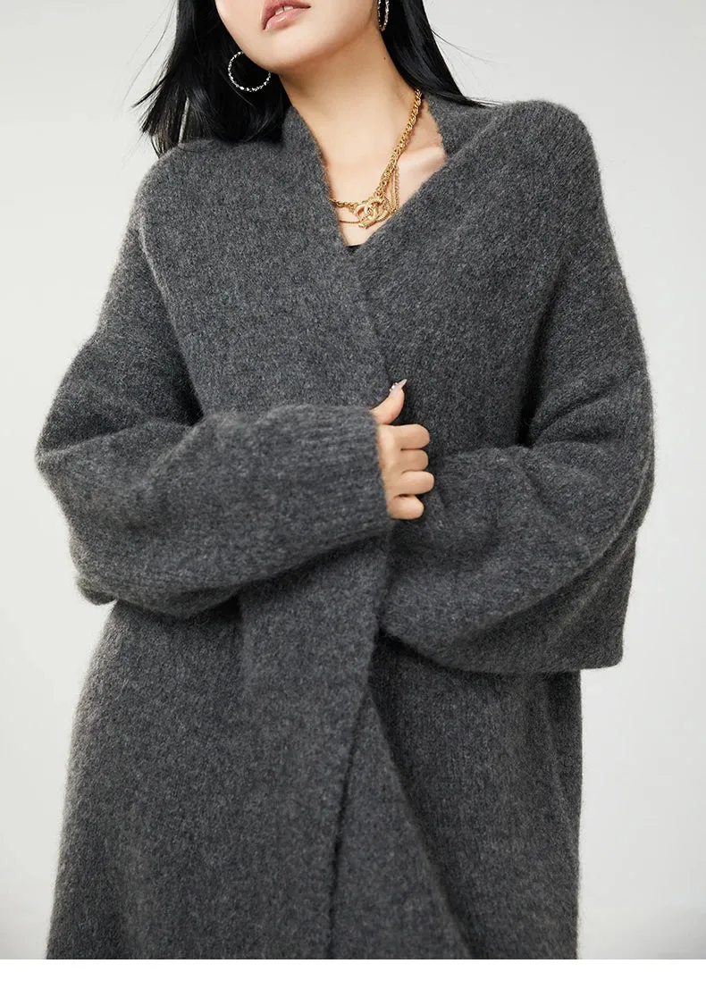 Classy cashmere buttonless open long cardigan
