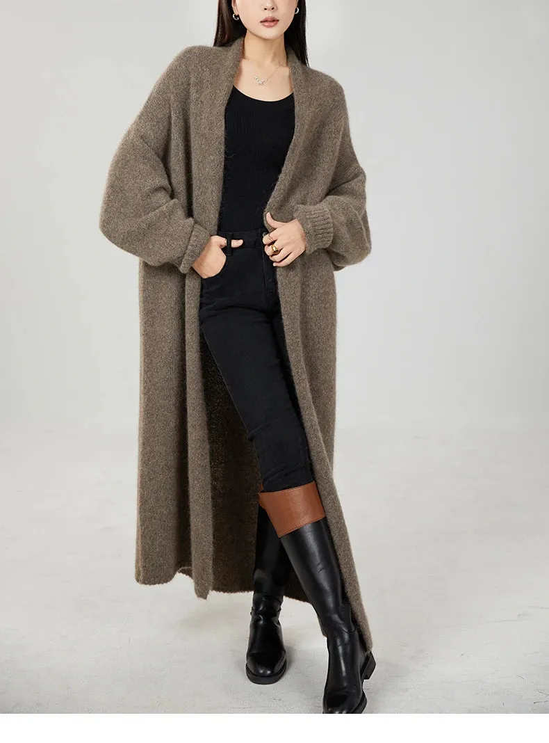Classy cashmere buttonless open long cardigan