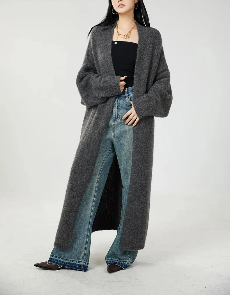 Classy cashmere buttonless open long cardigan
