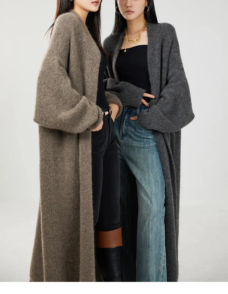 Classy cashmere buttonless open long cardigan