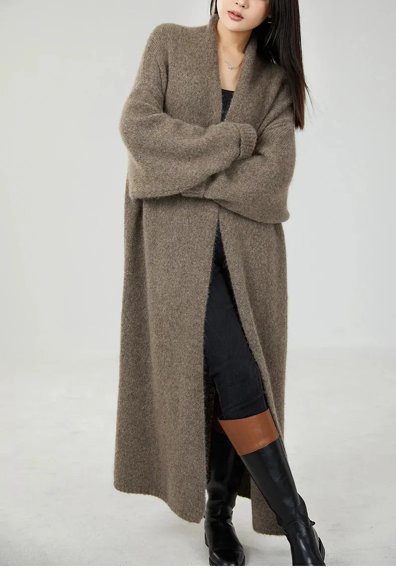 Classy cashmere buttonless open long cardigan