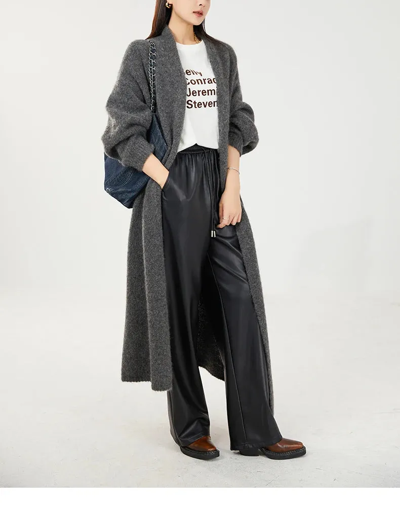 Classy cashmere buttonless open long cardigan