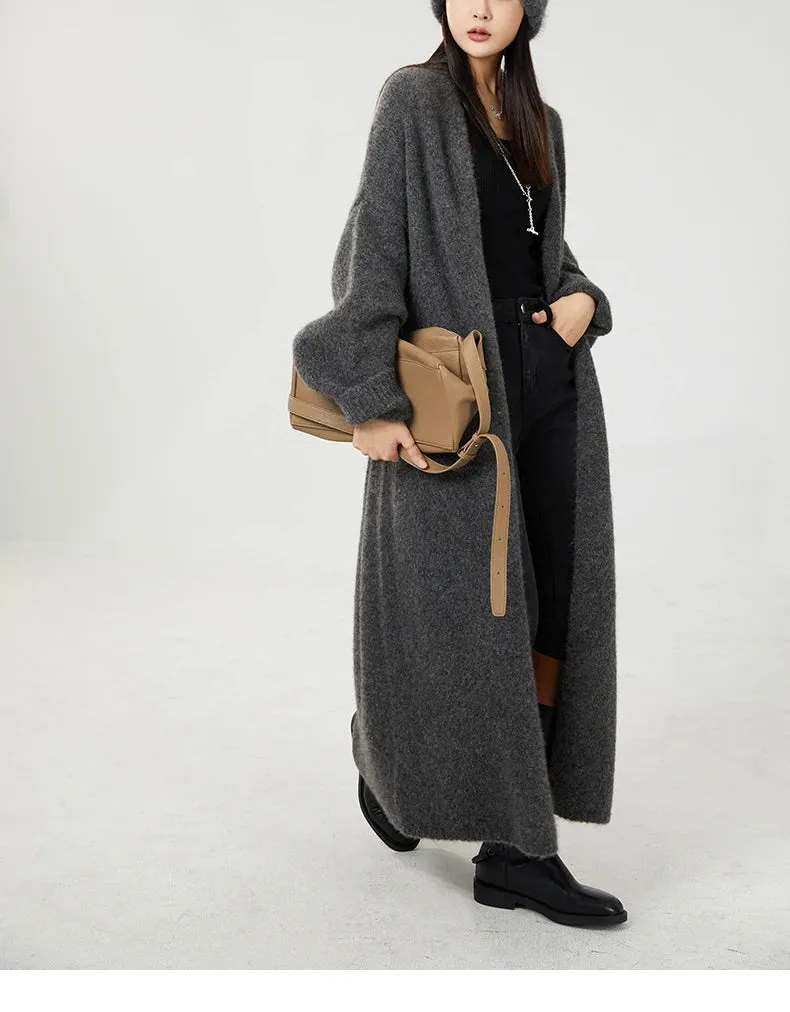 Classy cashmere buttonless open long cardigan