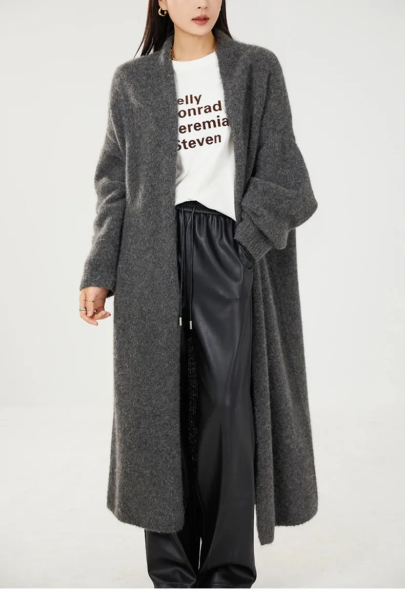 Classy cashmere buttonless open long cardigan