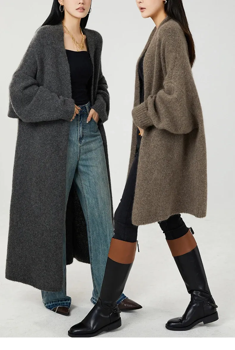 Classy cashmere buttonless open long cardigan