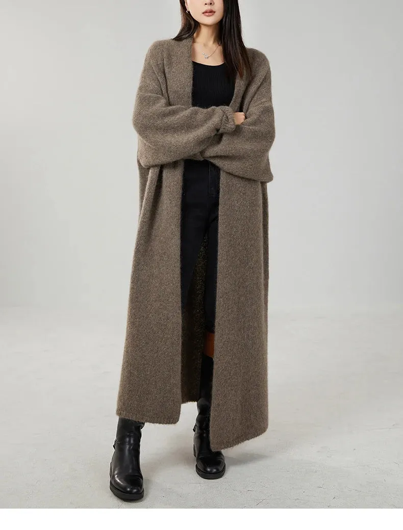Classy cashmere buttonless open long cardigan