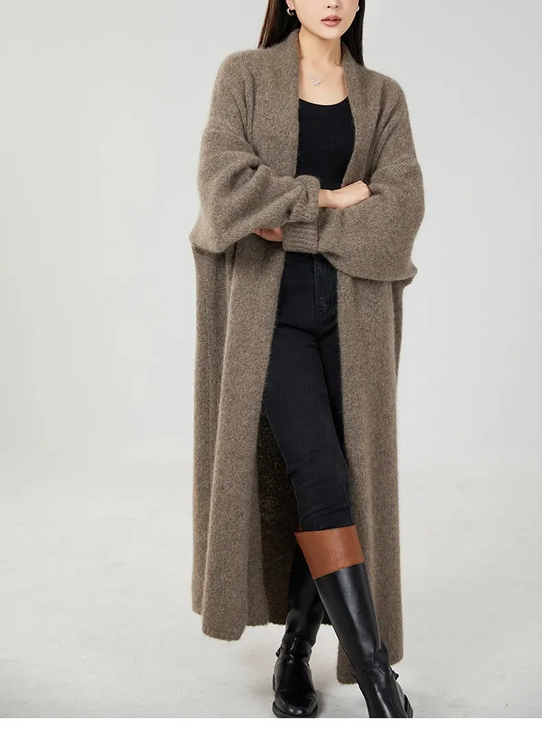 Classy cashmere buttonless open long cardigan