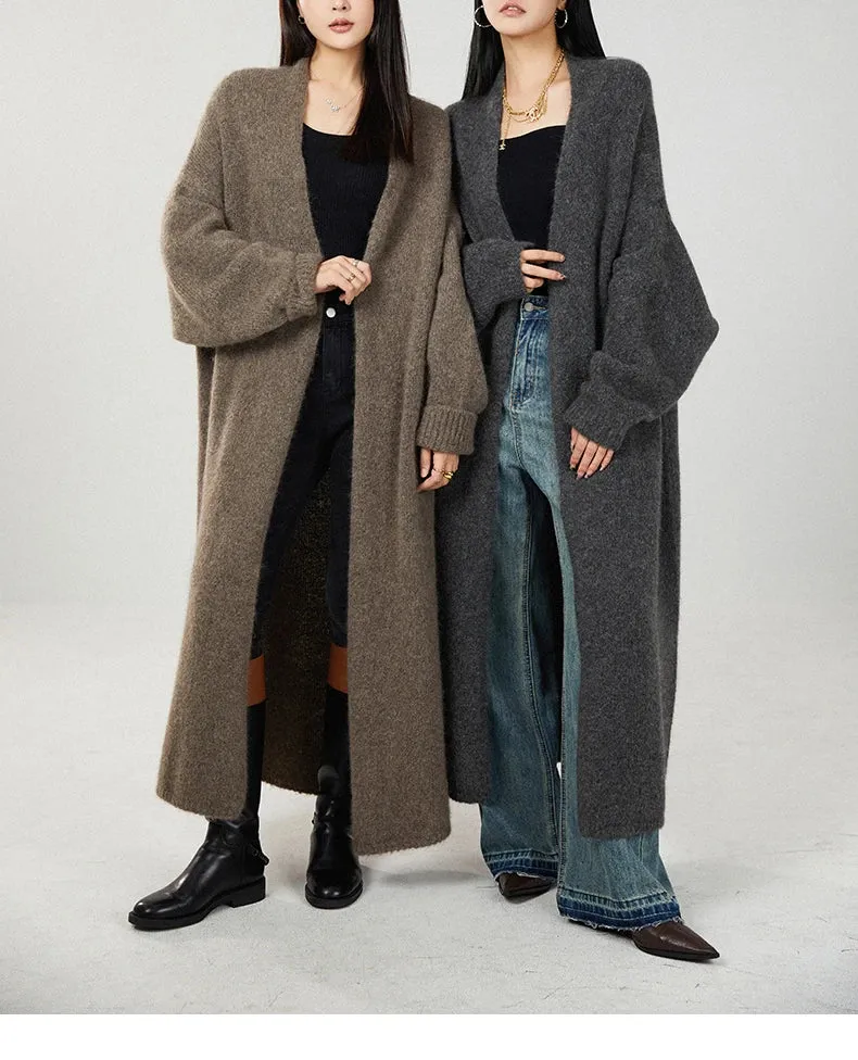 Classy cashmere buttonless open long cardigan