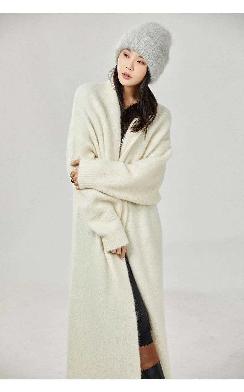 Classy cashmere buttonless open long cardigan