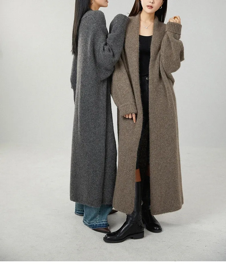 Classy cashmere buttonless open long cardigan