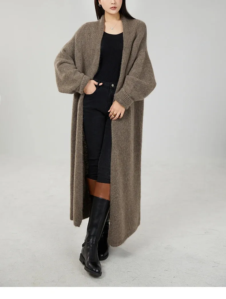 Classy cashmere buttonless open long cardigan