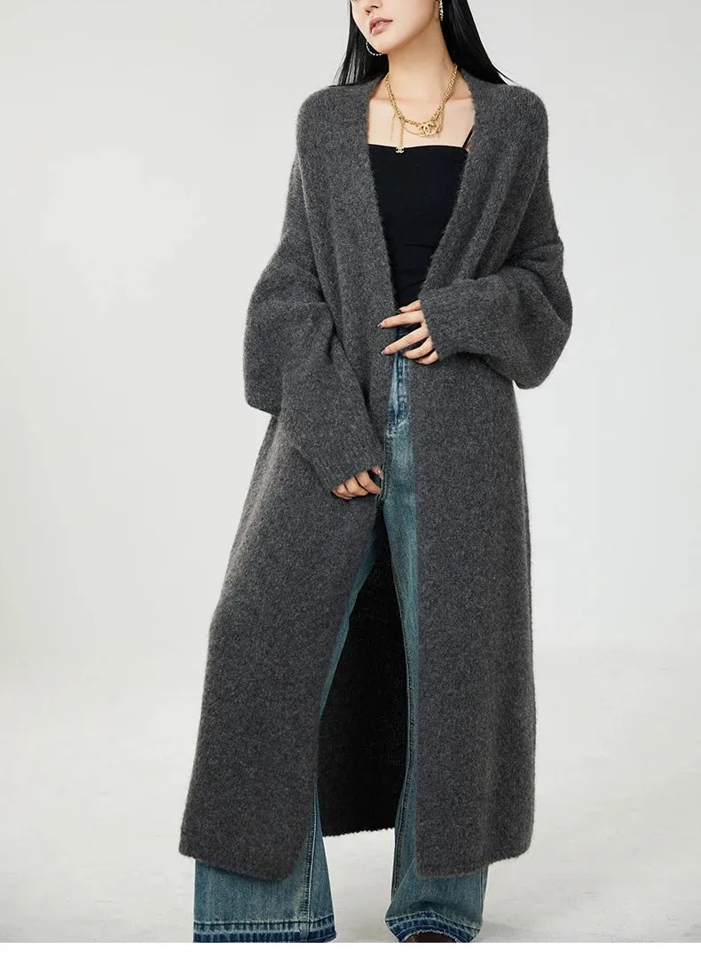 Classy cashmere buttonless open long cardigan