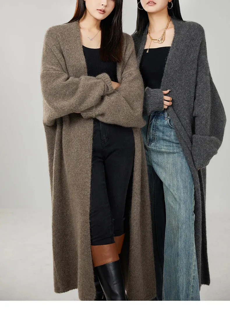 Classy cashmere buttonless open long cardigan