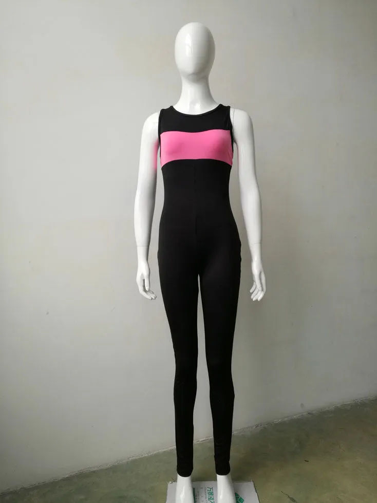 Contrast Color Hollow Out Back Long Sports Jumpsuit