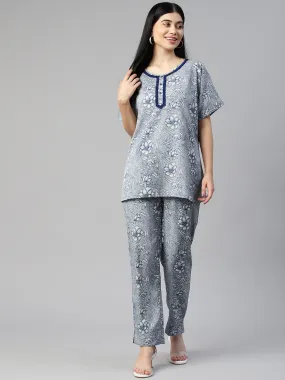 Cottinfab Women Floral Printed Top with Trousers