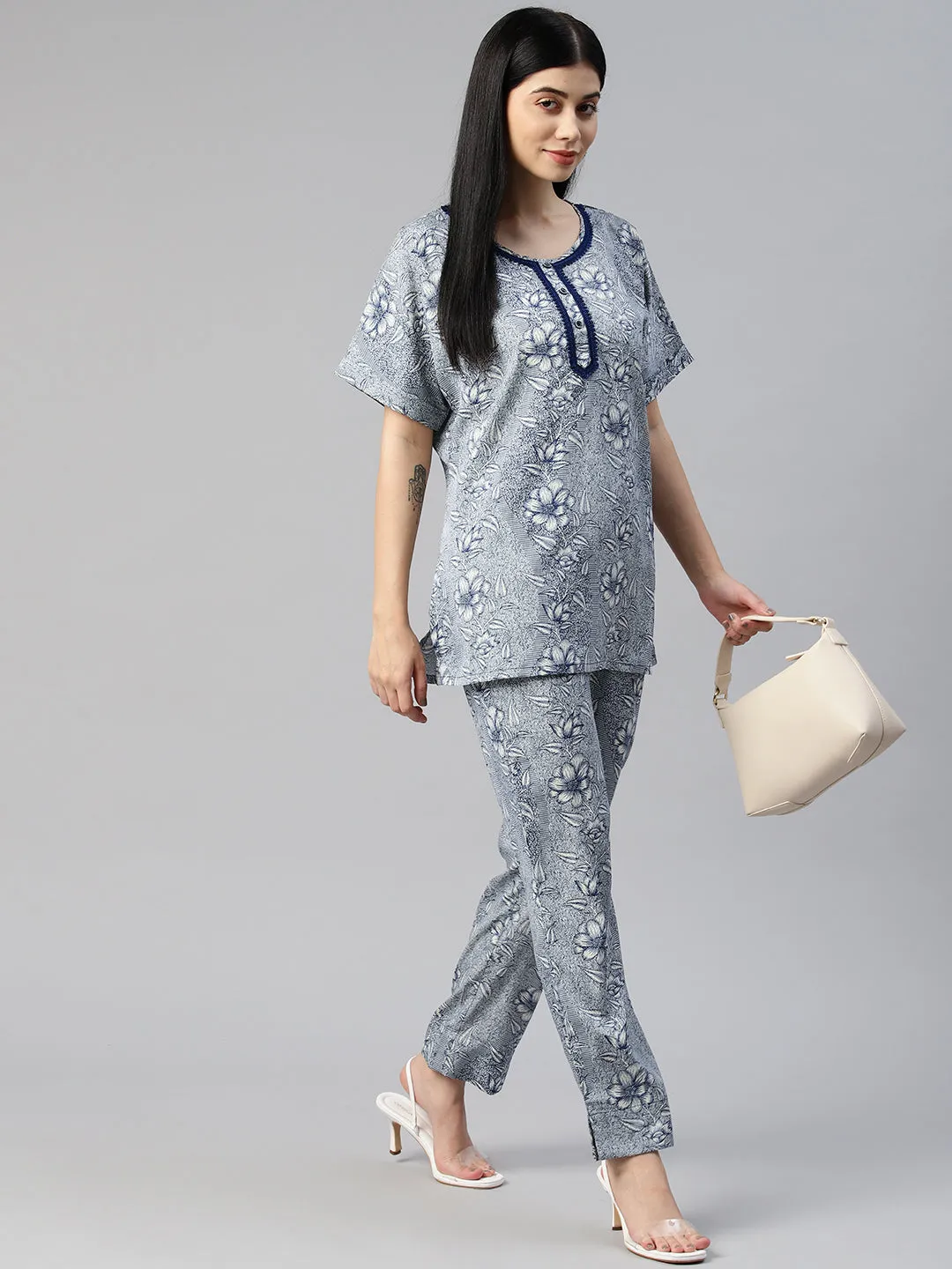 Cottinfab Women Floral Printed Top with Trousers