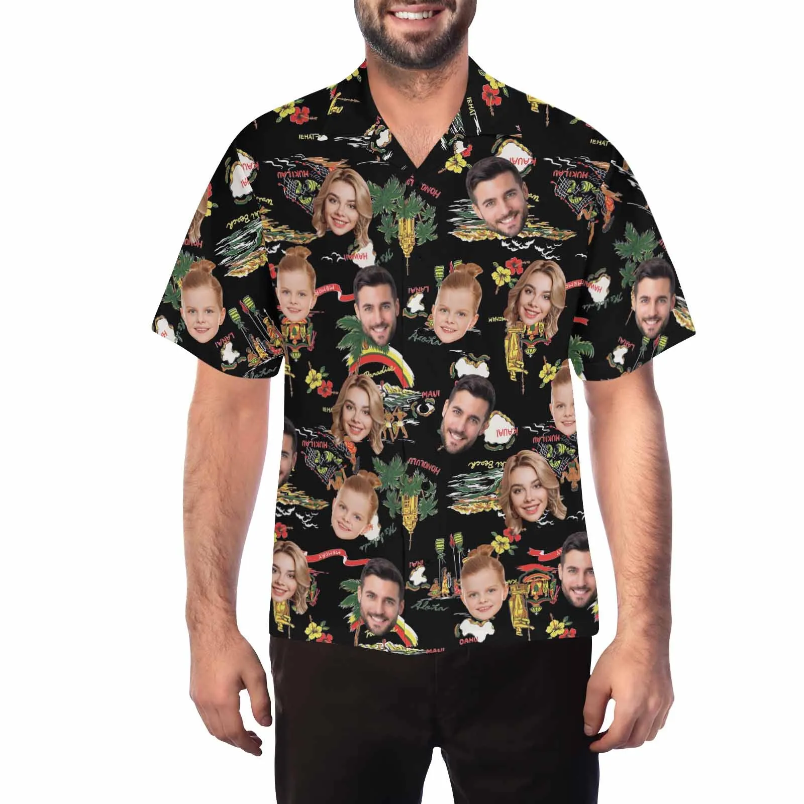 Custom two Face Hawaiian Shirt For Men With Tropical Floral Print Personalized Family Photos On Aloha Shirts Funny Gift