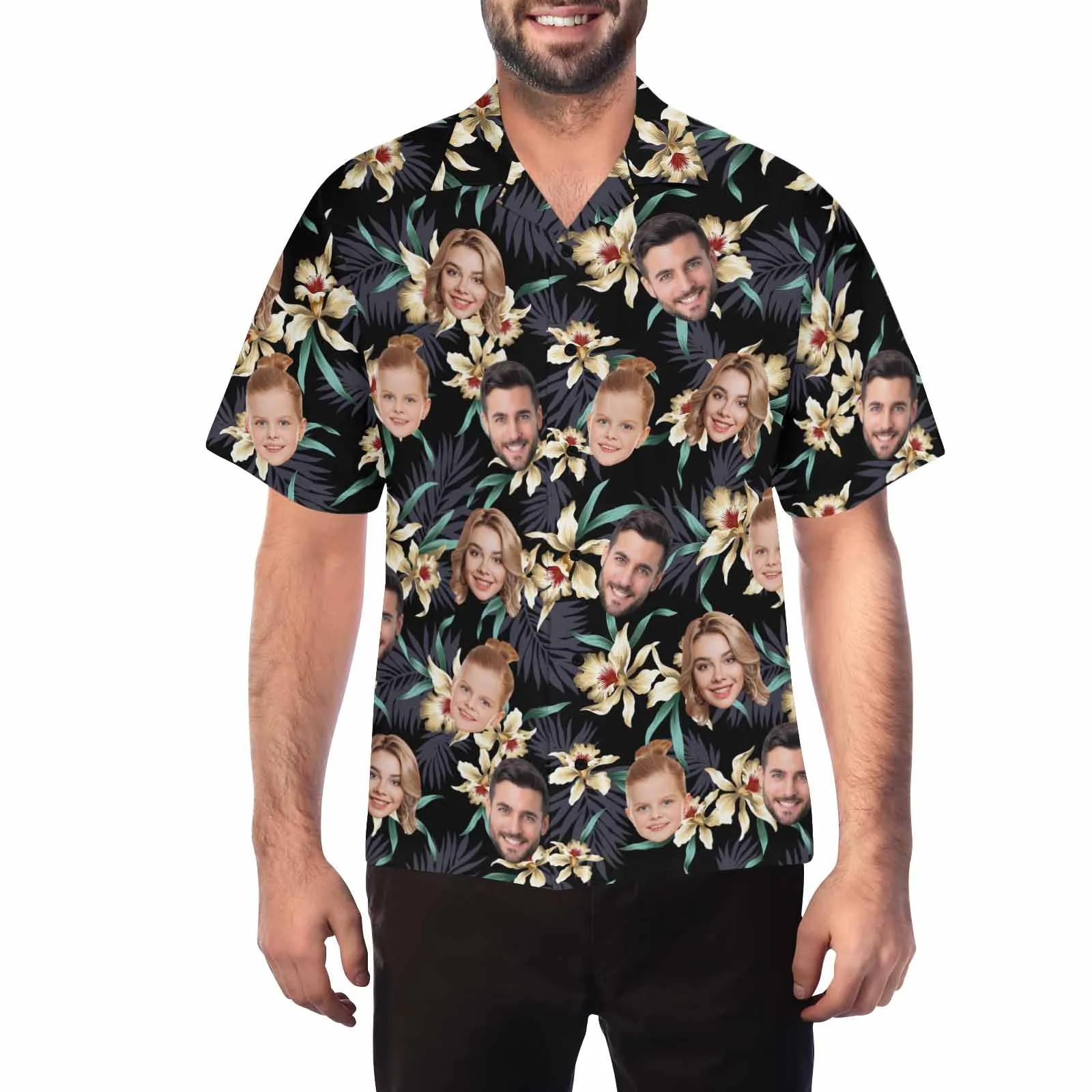 Custom two Face Hawaiian Shirt For Men With Tropical Floral Print Personalized Family Photos On Aloha Shirts Funny Gift